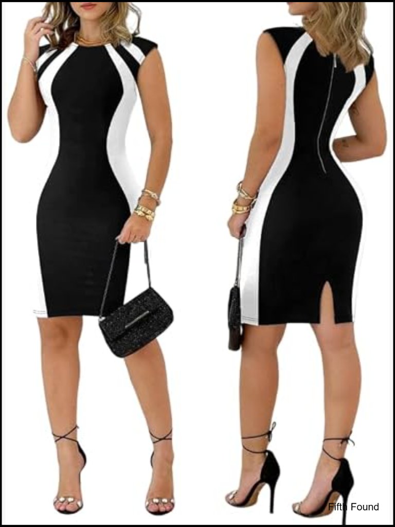 Colorblock Bodycon Mini Dress With Back Zipper And Slit - Party Work Dress